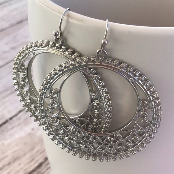 NEW Silver Bohemian Mandala Design Hoop Earrings - Picture 2 of 8